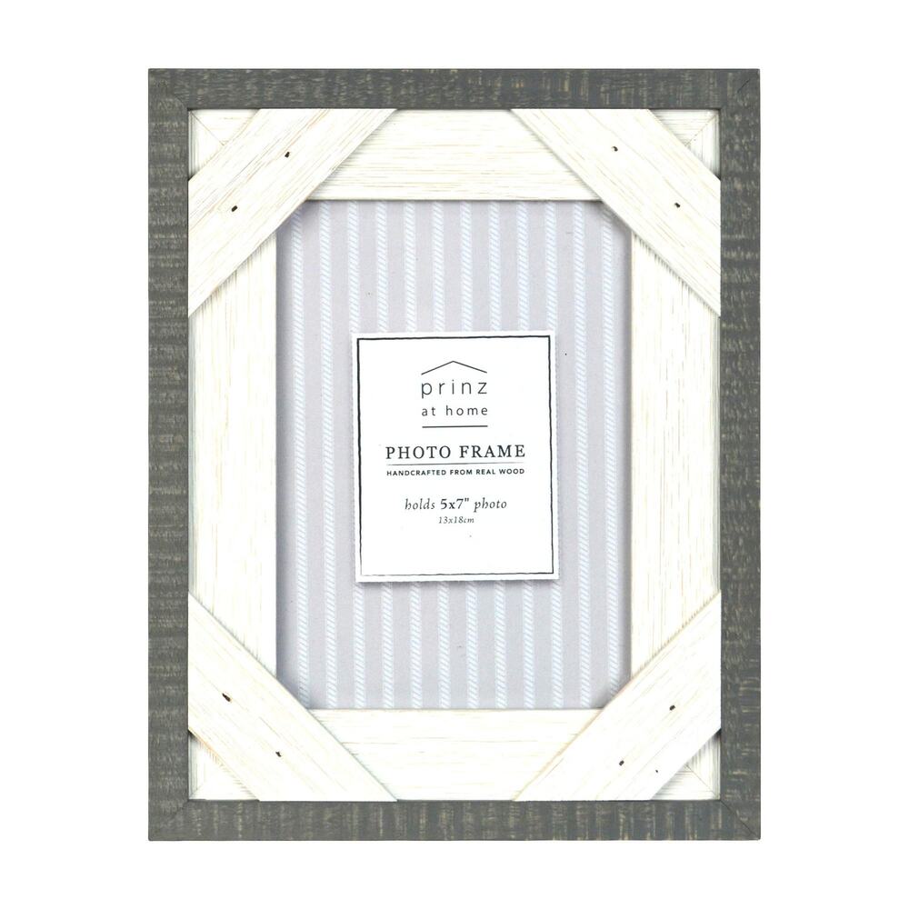 PRINZ Reclaimed 5 x 7 Crosshatch Rustic Wooden Picture Frame,‎ Gray White 5x7"